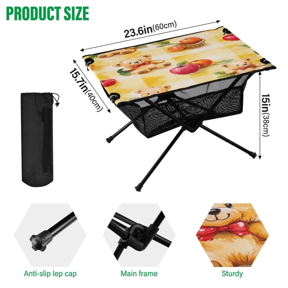 BZSMCE Camping Tables Simple Folding Table Playful Bears Amongst Fresh Fruit Pattern Size:23.6*15.7in