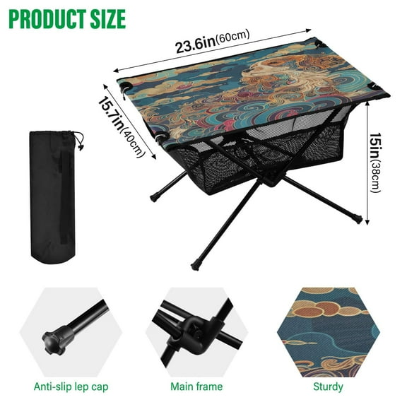 BZSMCE Camping Tables Simple Folding Table Pup in A Swirled Sky Pattern Size:23.6*15.7in