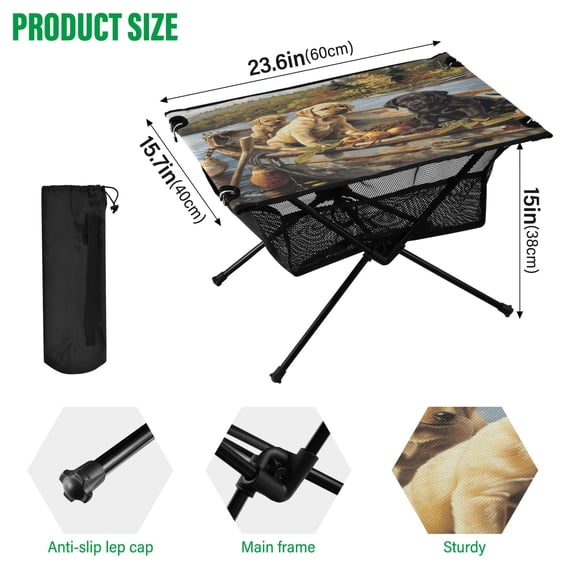 BZSMCE Camping Tables Simple Folding Table Puppies on Lake Adventur Pattern Size:23.6*15.7in
