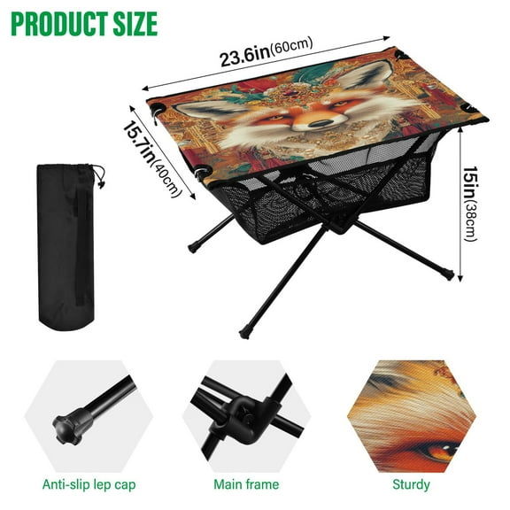 BZSMCE Camping Tables Simple Folding Table Regal Fox Pattern Size:23.6*15.7in
