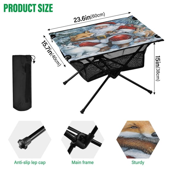 BZSMCE Camping Tables Simple Folding Table Santa's Woodland Friends Pattern Size:23.6*15.7in