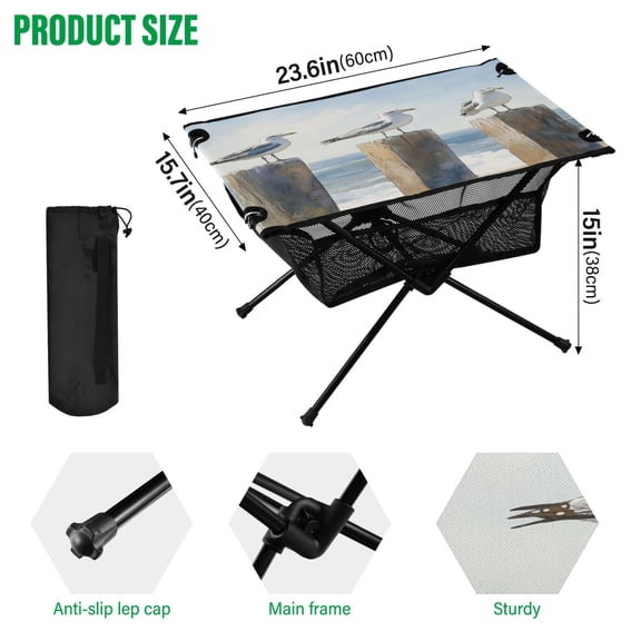 BZSMCE Camping Tables Simple Folding Table Seagull Sentinels Pattern Size:23.6*15.7in
