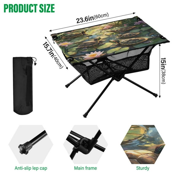 BZSMCE Camping Tables Simple Folding Table Serene Turtle Oasis Pattern Size:23.6*15.7in