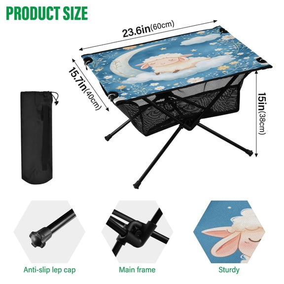 BZSMCE Camping Tables Simple Folding Table Sheep Resting on Clouds Pattern Size:23.6*15.7in