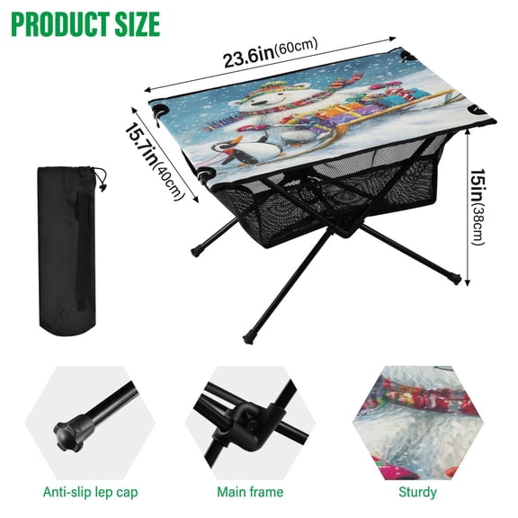 BZSMCE Camping Tables Simple Folding Table Sledding in Snow Pattern Size:23.6*15.7in