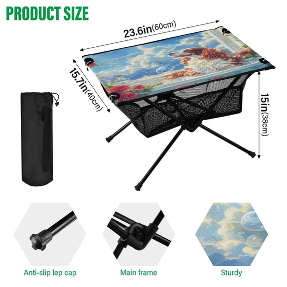 BZSMCE Camping Tables Simple Folding Table Soaking in Sunshine Pattern Size:23.6*15.7in