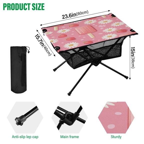 BZSMCE Camping Tables Simple Folding Table Strawberries and Ice Pops Pattern Size:23.6*15.7in