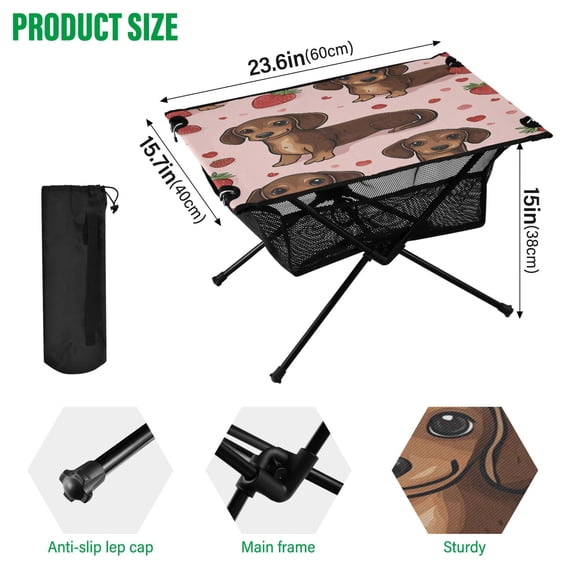 BZSMCE Camping Tables Simple Folding Table Strawberry Pup Parade Pattern Size:23.6*15.7in