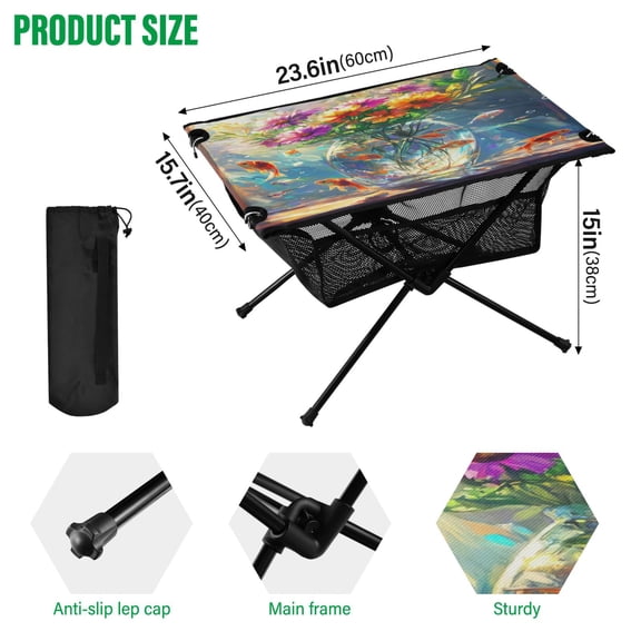 BZSMCE Camping Tables Simple Folding Table Summer Serenity Pattern Size:23.6*15.7in