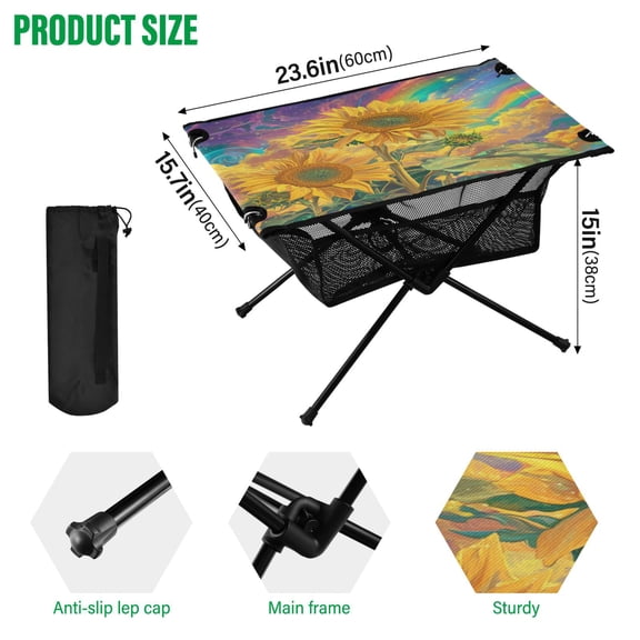 BZSMCE Camping Tables Simple Folding Table Sunflowers in Cosmic Dream Pattern Size:23.6*15.7in