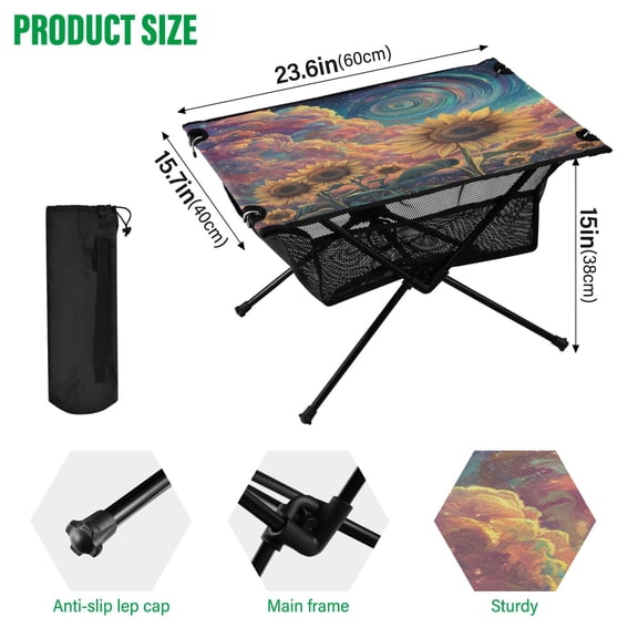 BZSMCE Camping Tables Simple Folding Table Sunflowers under A Cosmic Sky Pattern Size:23.6*15.7in