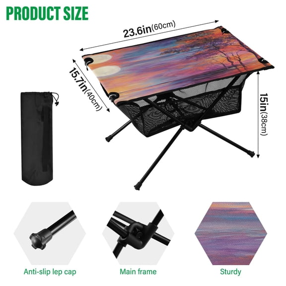 BZSMCE Camping Tables Simple Folding Table Sunlit Harmony Pattern Size:23.6*15.7in