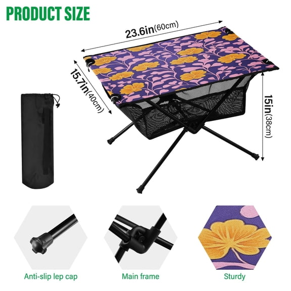 BZSMCE Camping Tables Simple Folding Table Sunny Floral Dance Pattern Size:23.6*15.7in