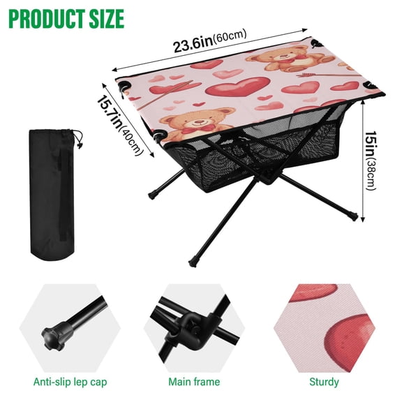 BZSMCE Camping Tables Simple Folding Table Sweetheart Bears Pattern Size:23.6*15.7in