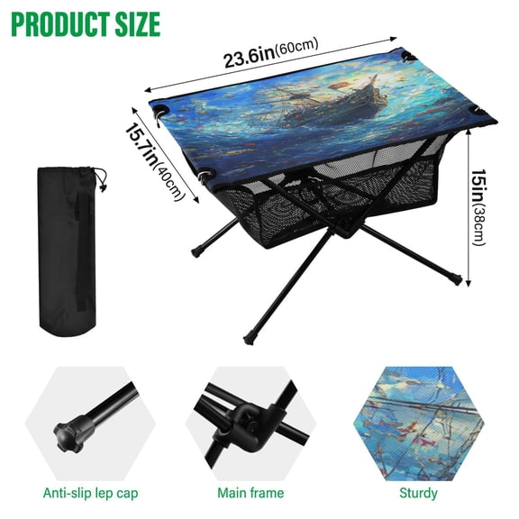 BZSMCE Camping Tables Simple Folding Table The Sunken Treasure Pattern Size:23.6*15.7in