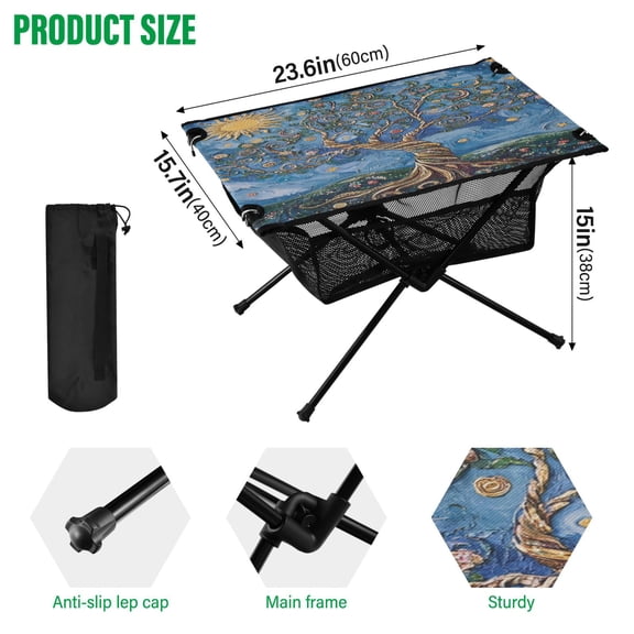 BZSMCE Camping Tables Simple Folding Table Twisted Moonlit Tree Pattern Size:23.6*15.7in