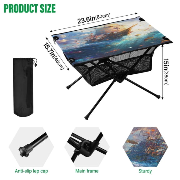 BZSMCE Camping Tables Simple Folding Table Whimsical Pirate Dream Pattern Size:23.6*15.7in