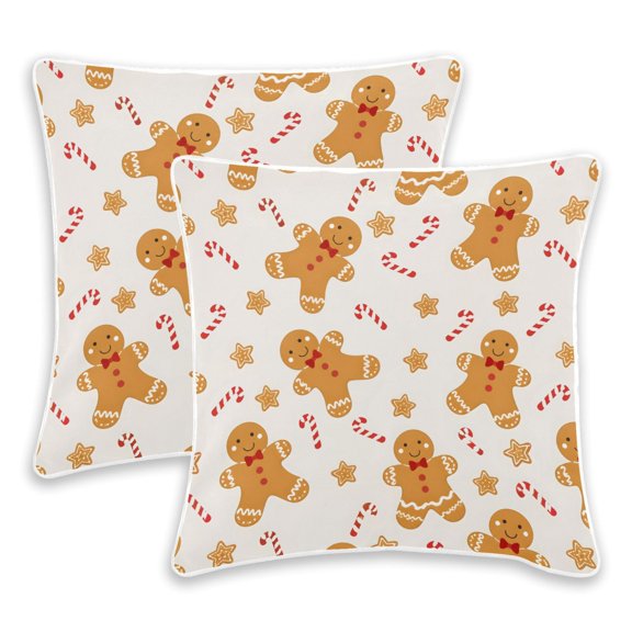 BZSMCE Candy Cane Gingerbread Man Pattern Throw Pillow Covers Set of 2 Decorative Pillow Cases Covers for Sofa Bed Living Room