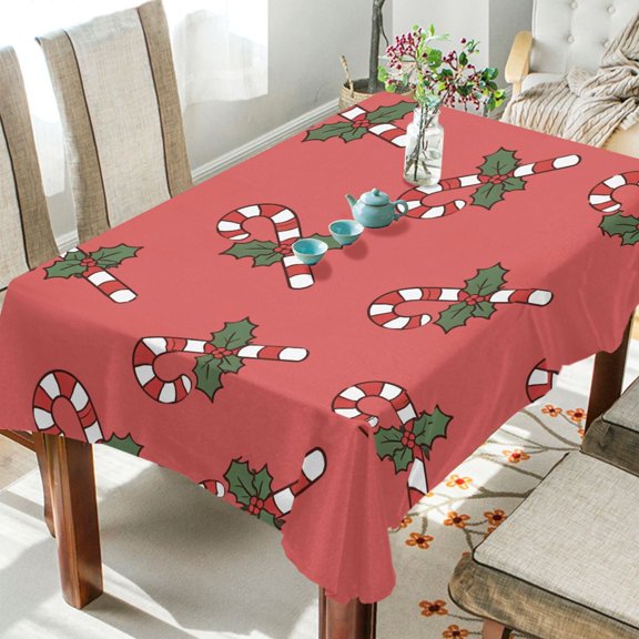 BZSMCE Candy Cane Print Polyester Square Table Cover,Wrinkle Resistant Decorative Table Cloth for Dining Table, Party, Home Decoration