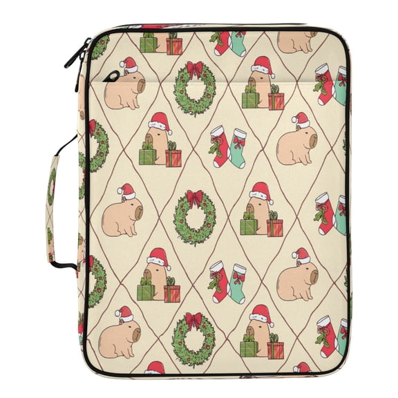BZSMCE Capybara Christmas Decoration Beige Pattern Pattern Water-Resistant Filing Folder Binder Organizer Keeper 1.2 Inch 3-Ring 7-Pocket Expanding File