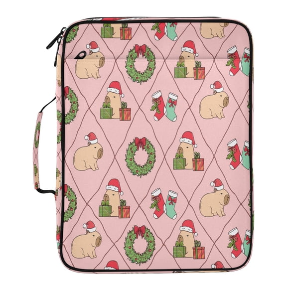 BZSMCE Capybara Christmas Decoration Pink Background Pattern Pattern Water-Resistant Filing Folder Binder Organizer Keeper 1.2 Inch 3-Ring 7-Pocket Expanding File