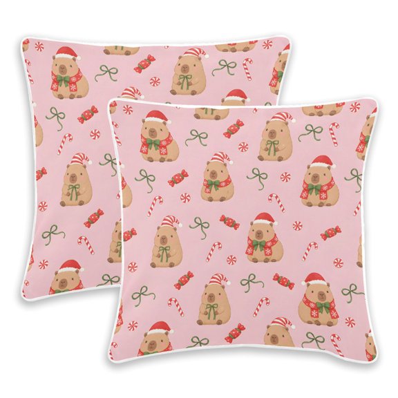 BZSMCE Capybara Christmas Throw Pillow Covers Set of 2 Decorative Pillow Cases Covers for Sofa Bed Living Room
