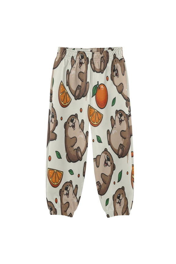 BZSMCE Capybara Orange Fruit Print Elastic Waist Jogger Pants Lightweight Wind Resistant Casual Athletic Trousers with Cuffed Ankles & Side Pockets