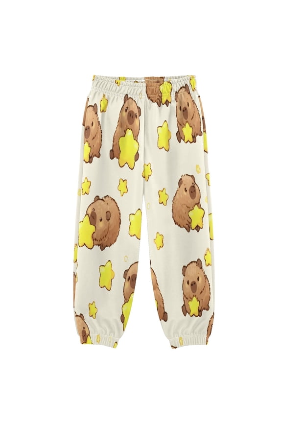 BZSMCE Capybara Star Pattern Print Elastic Waist Jogger Pants Lightweight Wind Resistant Casual Athletic Trousers with Cuffed Ankles & Side Pockets
