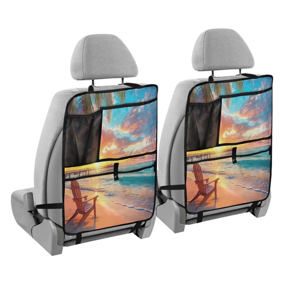 BZSMCE Car Organizer Kick Mats Back Seat Protector Creatively Beach Sunset with Palm Trees Printed
