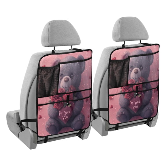 BZSMCE Car Organizer Kick Mats Back Seat Protector Creatively Cute Bear with Roses Printed