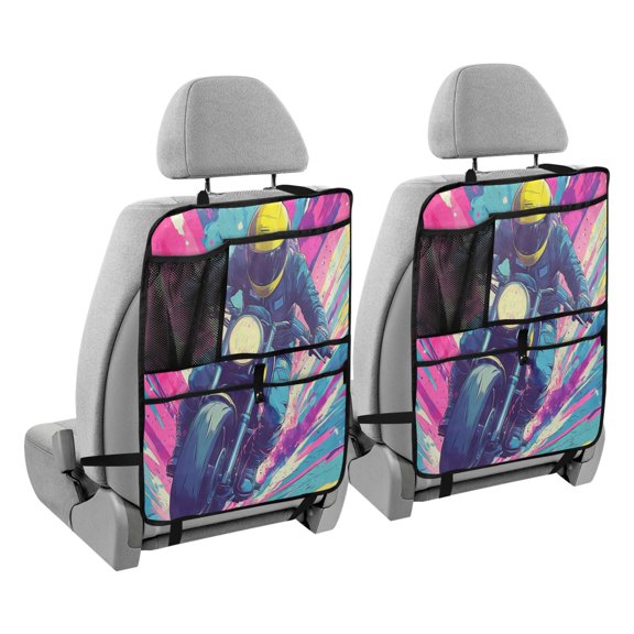 BZSMCE Car Organizer Kick Mats Back Seat Protector Creatively Daring Ride Through Vibrant Energy Printed