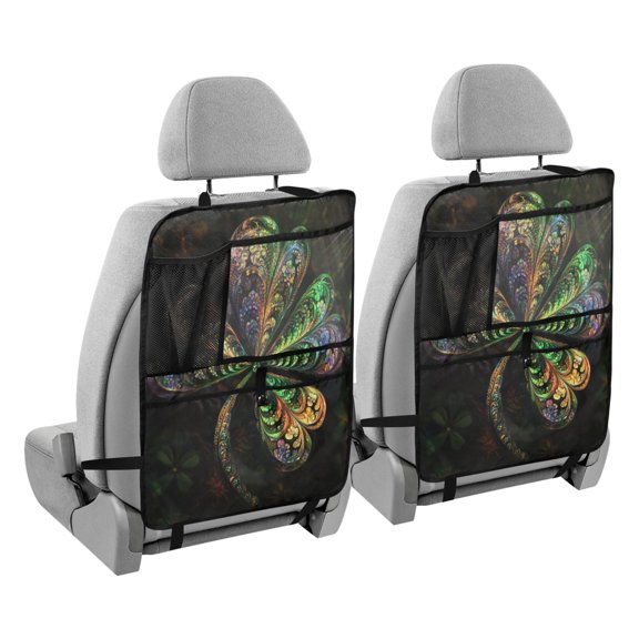 BZSMCE Car Organizer Kick Mats Back Seat Protector Creatively Fractal Four-leaf Clover Printed