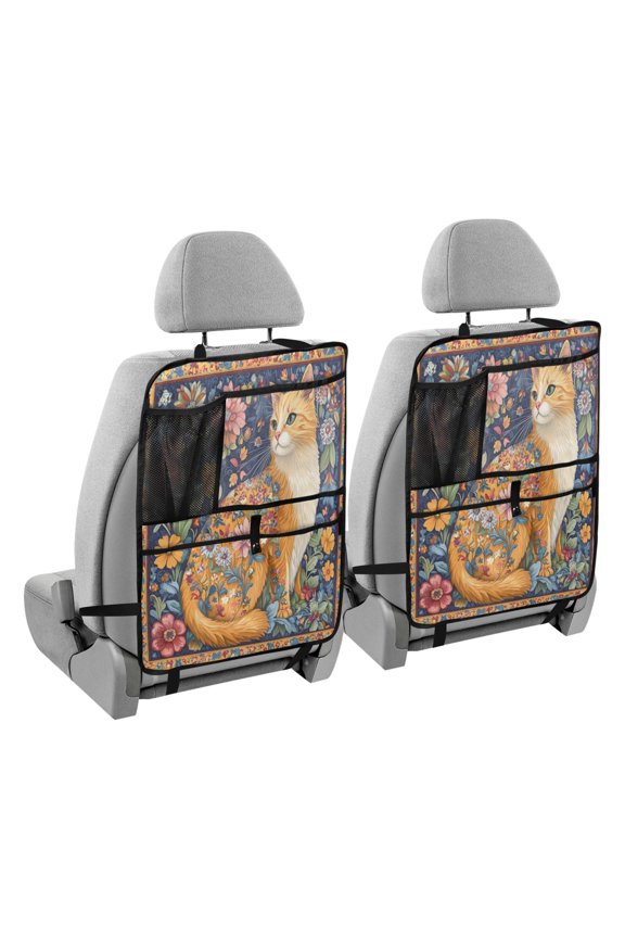 Car Organizer Kick Mats Back Seat Protector Creatively Orange Cat Printing Printed