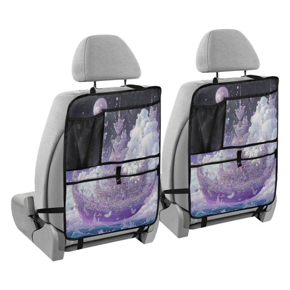 BZSMCE Car Organizer Kick Mats Back Seat Protector Creatively Purple Crystal Boat Printing Printed