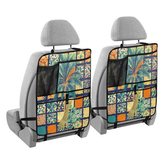 BZSMCE Car Organizer Kick Mats Back Seat Protector Creatively Summer Ceramic Tile Pattern Printed