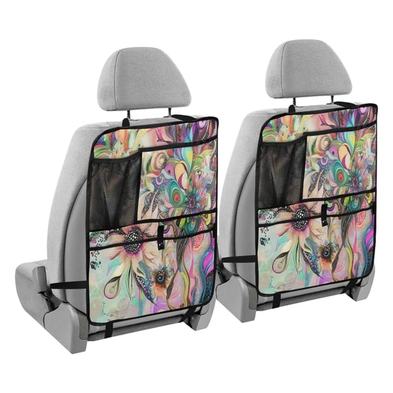 BZSMCE Car Organizer Kick Mats Back Seat Protector Creatively Whimsical Floral Harmony Printed