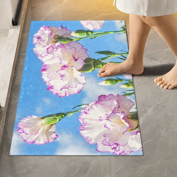 BZSMCE Carnation Pattern 2-Piece Non-Slip Absorbent Bathroom Rug Set, Soft Bath Mat & Toilet Rug