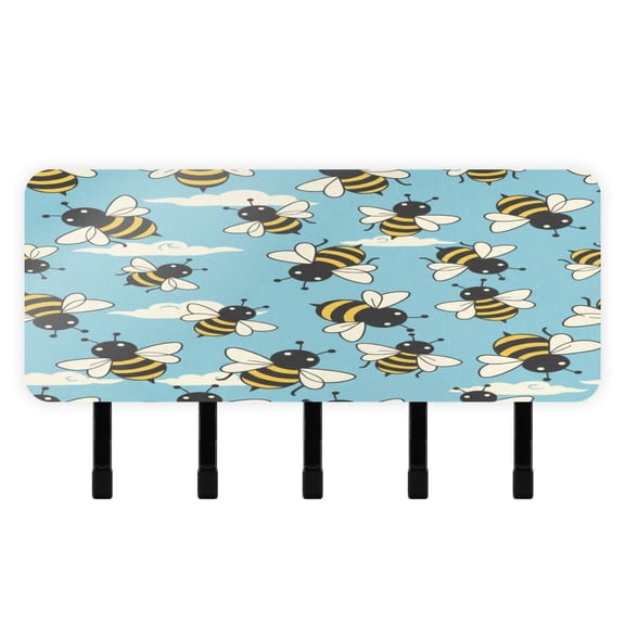 BZSMCE Cartoon Bees Blue Print Mount Hook Rack 5Hook Acrylic ReversePrint Wall Hanger With Hidden Storage Compartment