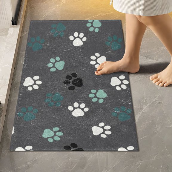 BZSMCE Cartoon Dog Claw Pattern 2-Piece Non-Slip Absorbent Bathroom Rug Set, Soft Bath Mat & Toilet Rug