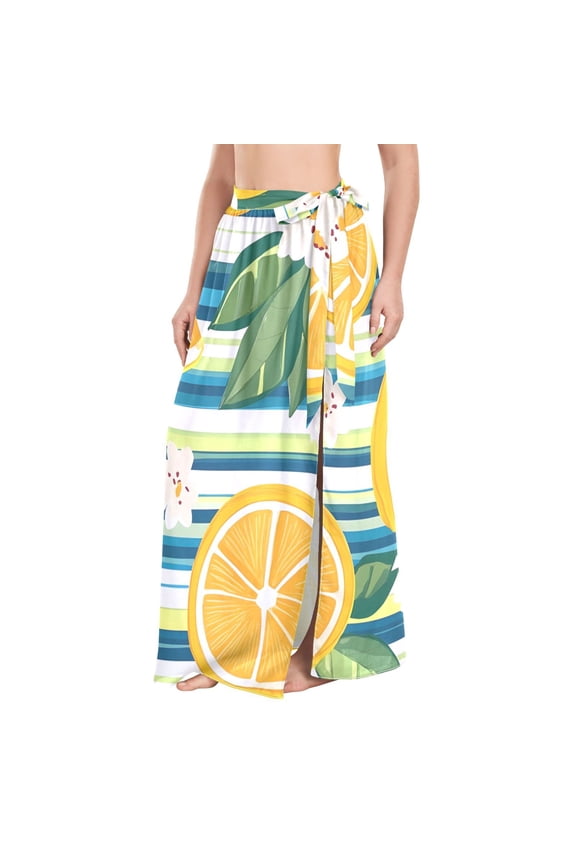 BZSMCE Cartoon Orange Flower Pattern Maxi Cover-Up Skirt, Lightweight Quick-Dry Fabric