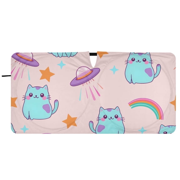 BZSMCE Cat Alien Spaceship Pentagram Rainbow Pattern Shade Foldable UV Protection for Car SUV Truck 59" x 30"/62" x 32"