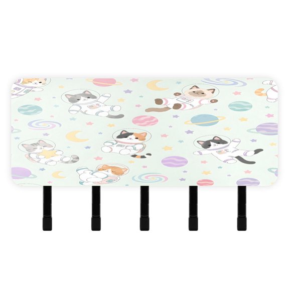 BZSMCE Cats Print Mount Hook Rack 5Hook Acrylic ReversePrint Wall Hanger With Hidden Storage Compartment
