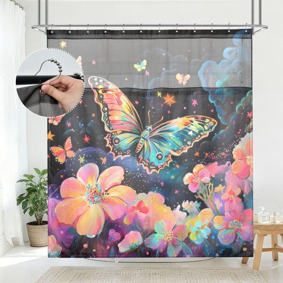 BZSMCE Celestial Butterfly Dance Pattern Bathroom Shower Curtain Set with Hooks Waterproof Double Layer Fabric 7278 Inch