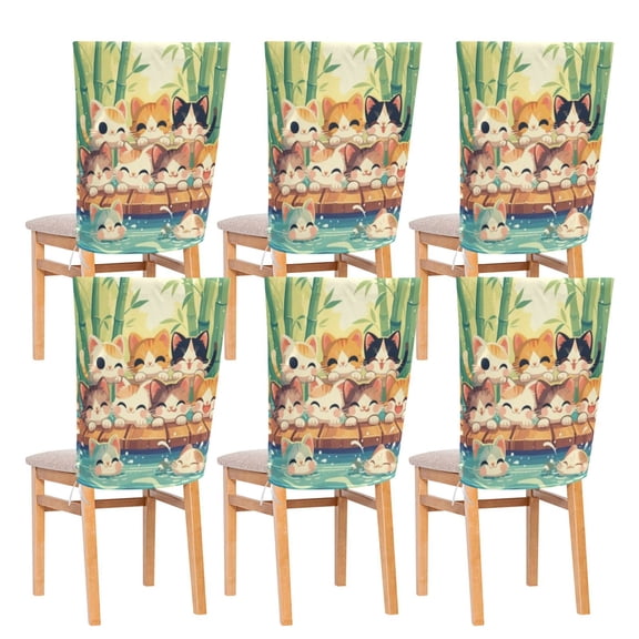 BZSMCE Chair Covers Set Home Decor Seat Back Cover Bamboo Edge Cats and Fishes Pattern