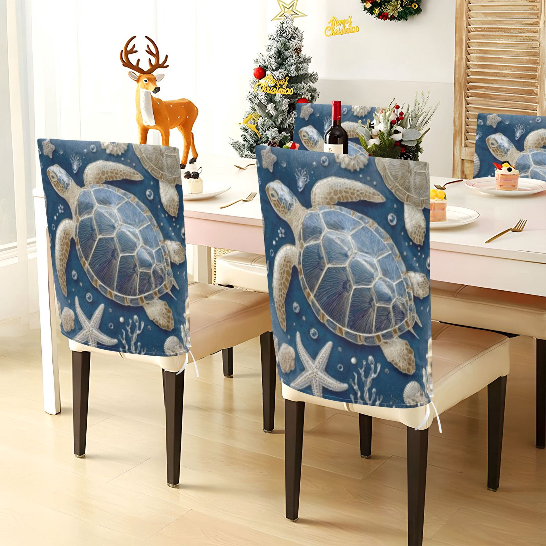 Turtle Chair BZSMCE Chair Covers Set Home Decor Seat Back Cover Navy Beaded Sea ...