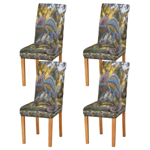BZSMCE Chairs Slipcovers Dining Chair Covers Colorful Chameleon in A Forest Setting Creative Pattern