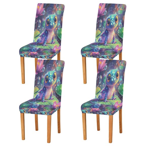 BZSMCE Chairs Slipcovers Dining Chair Covers Colorful Frog Among Lotus Blooms Creative Pattern