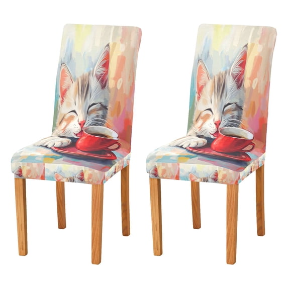 BZSMCE Chairs Slipcovers Dining Chair Covers Cozy Cat Coffee Time Creative Pattern