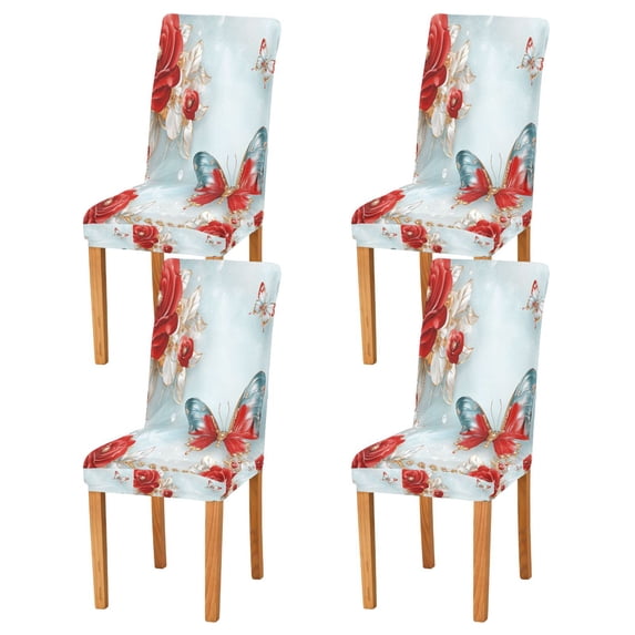 BZSMCE Chairs Slipcovers Dining Chair Covers Elegant Butterfly Amidst Roses Creative Pattern