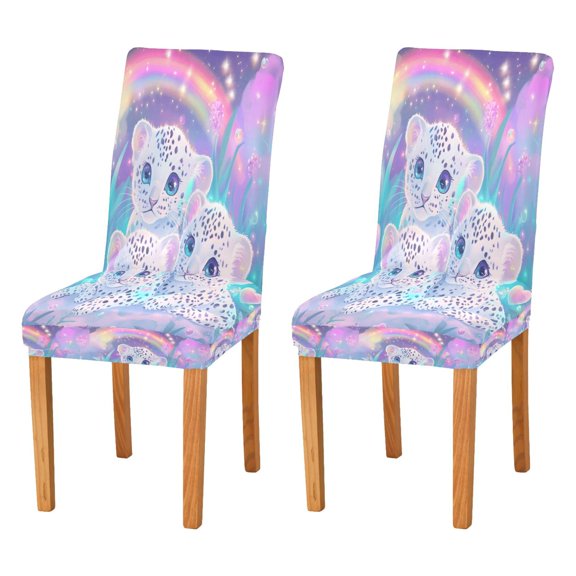 BZSMCE Chairs Slipcovers Dining Chair Covers Leopard Trio under The Rainbow Creative Pattern